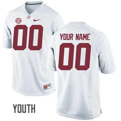 Alabama Crimson Tide Youth Custom #00 White NCAA Nike Authentic Stitched Embroidered College Football Jersey AA16A62QJ